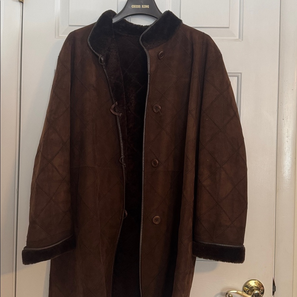 Brown Quilted Coat with Black Trim